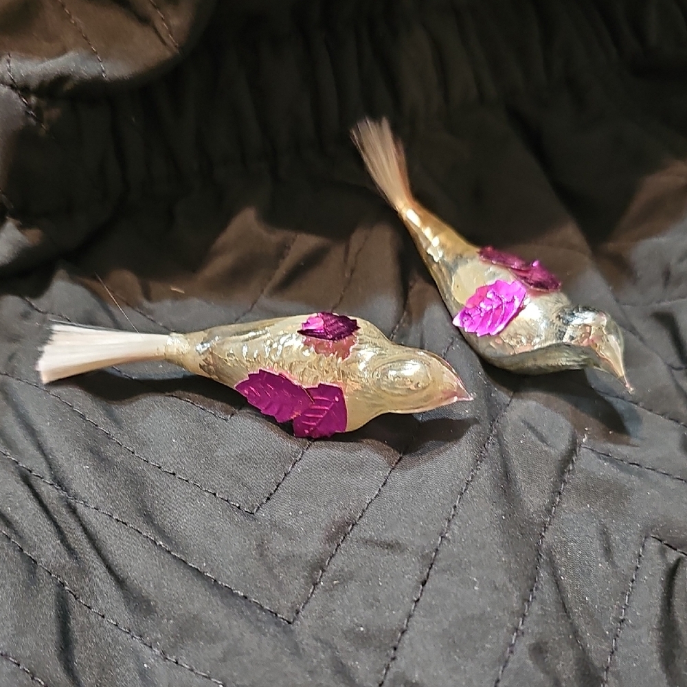 Elegant Gold and Purple Bird Ornaments